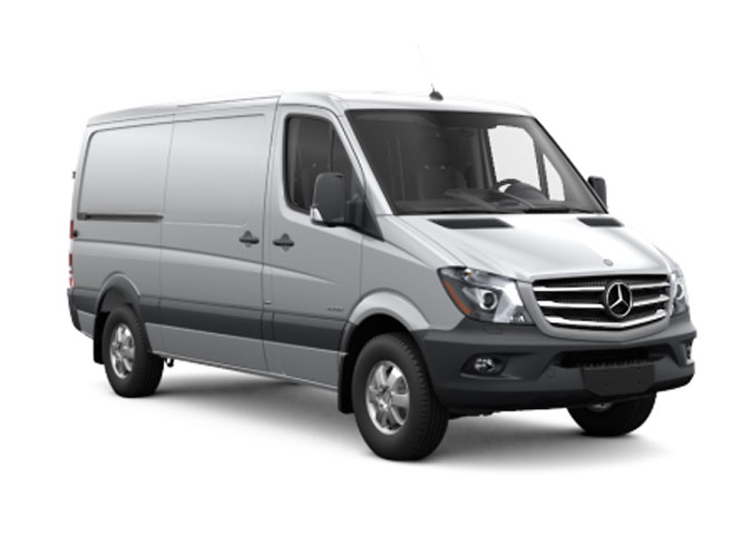 Sprinter van on white background.