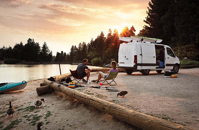 Display The van upfit for recreation.