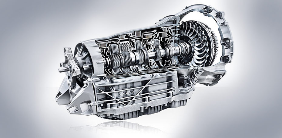 Closeup of 9G-tronic 9-speed transmission.