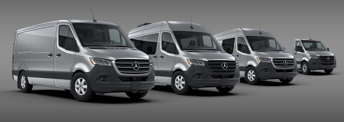 View of four different Sprinter vans.