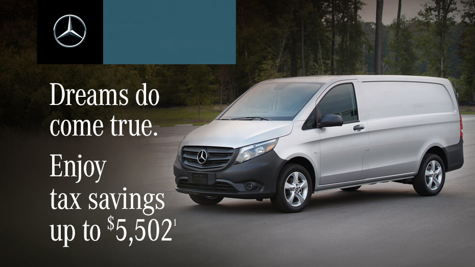 Small business owner driving Mercedes-Benz Metris Van picking up passengers.