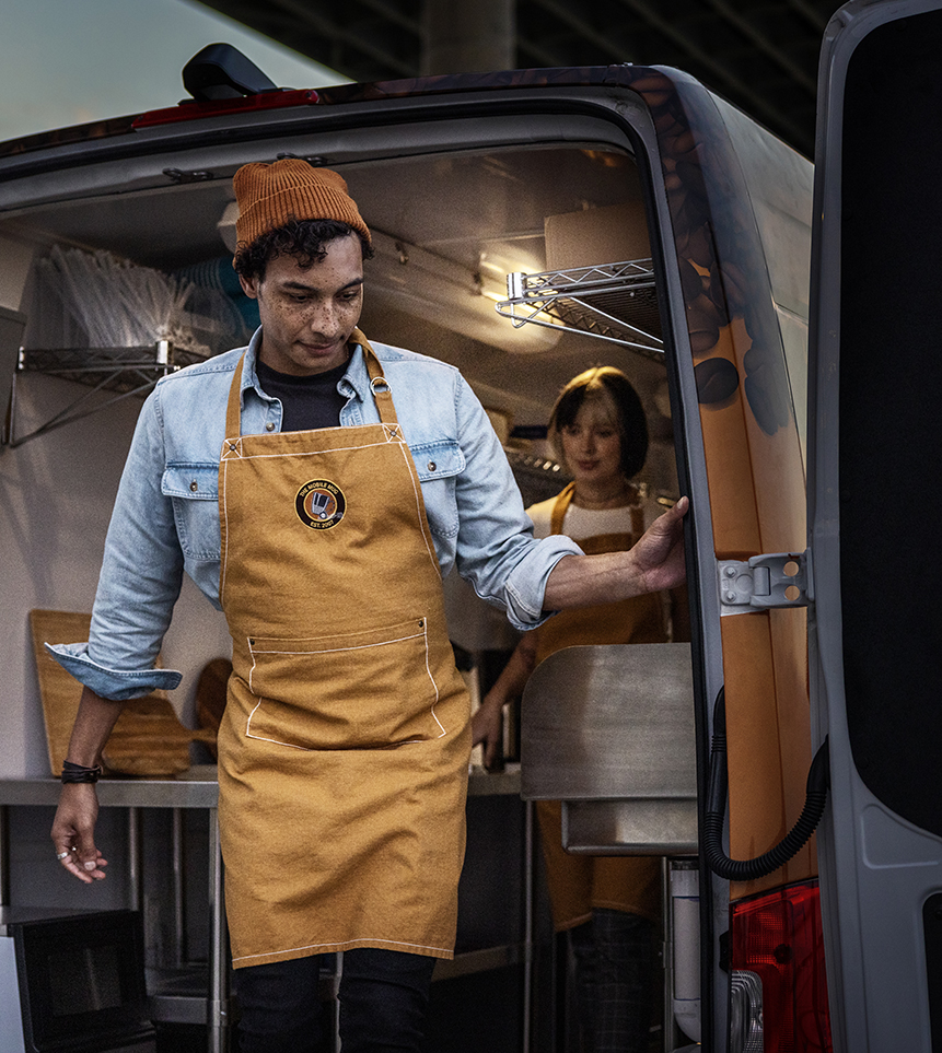 Kitchen in the back of the van